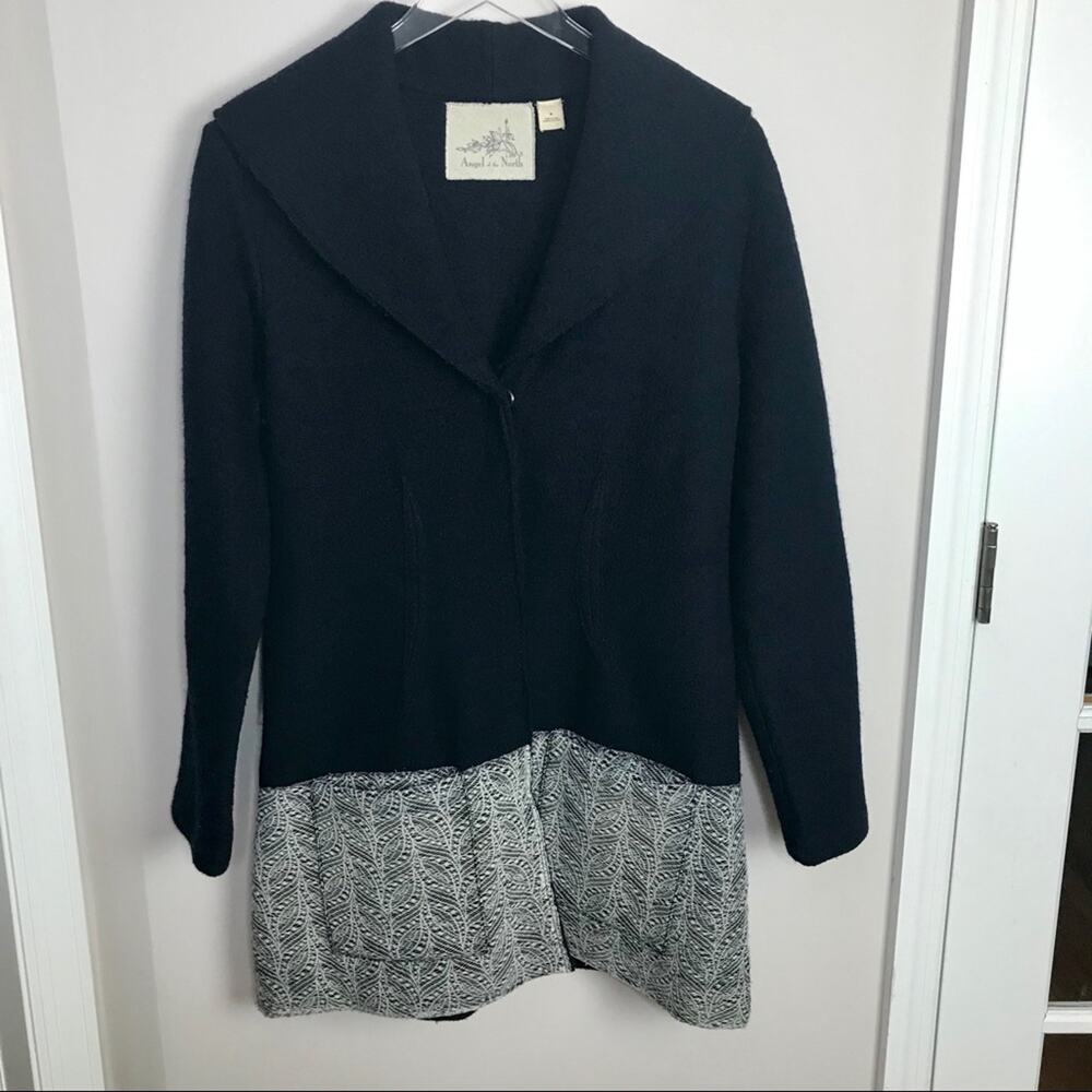 Anthropologie Angel of the North Leaf Lace Boiled Wool Sweater Coat - Sz M